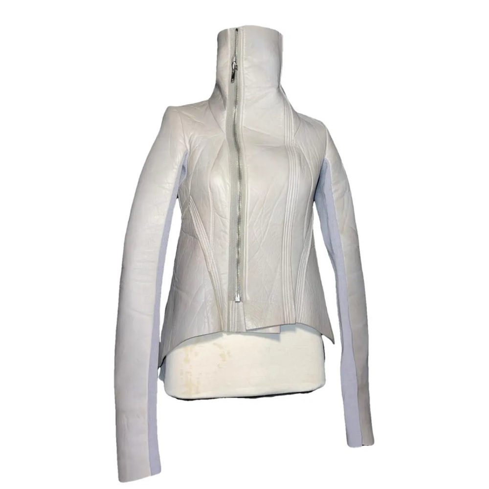 Rick Owens Naska Pearl Leather Biker Jacket Asymmetric Moto IT40 US6